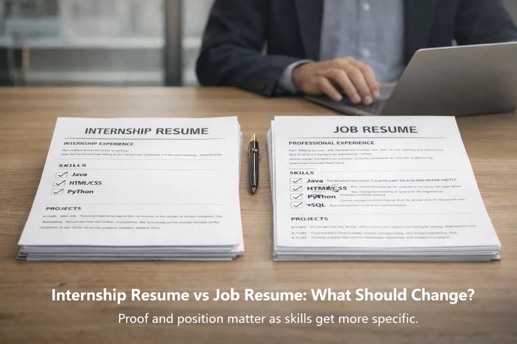 Difference between internship resume and job resume for freshers