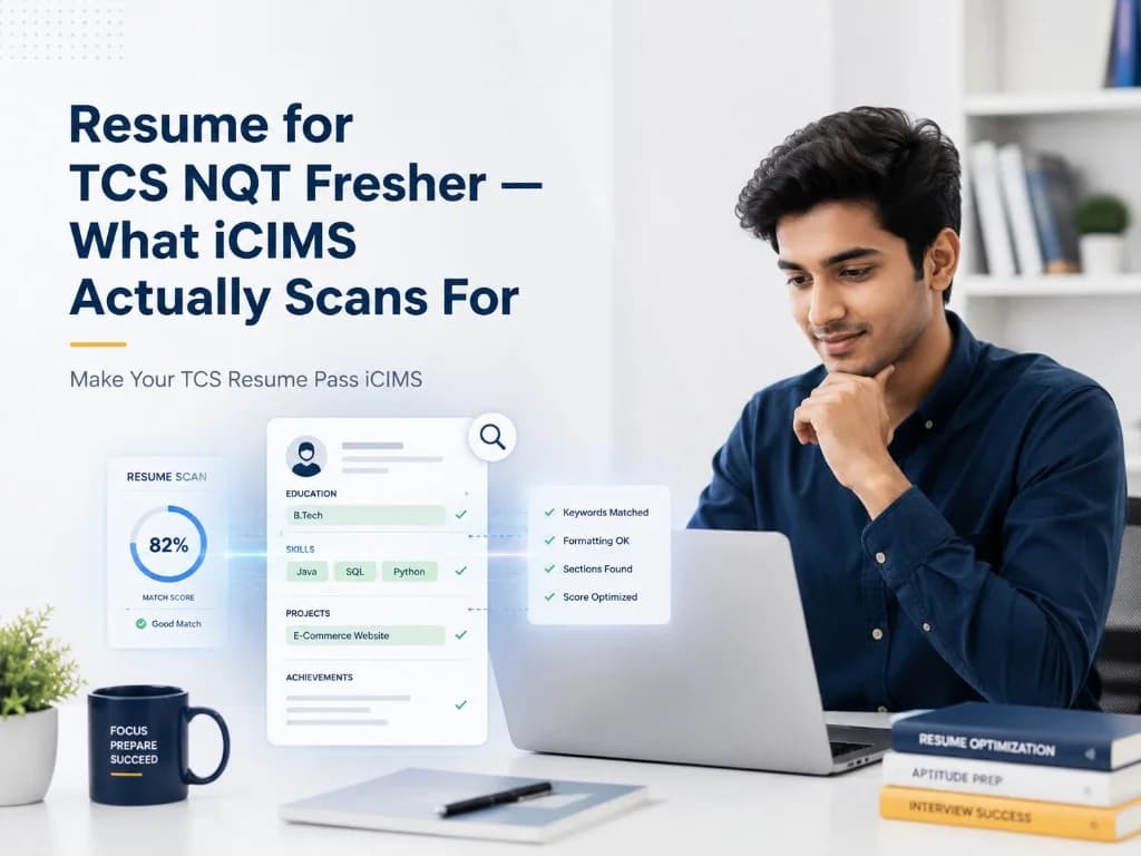 TCS NQT fresher resume format, template structure, skills, and project guidance